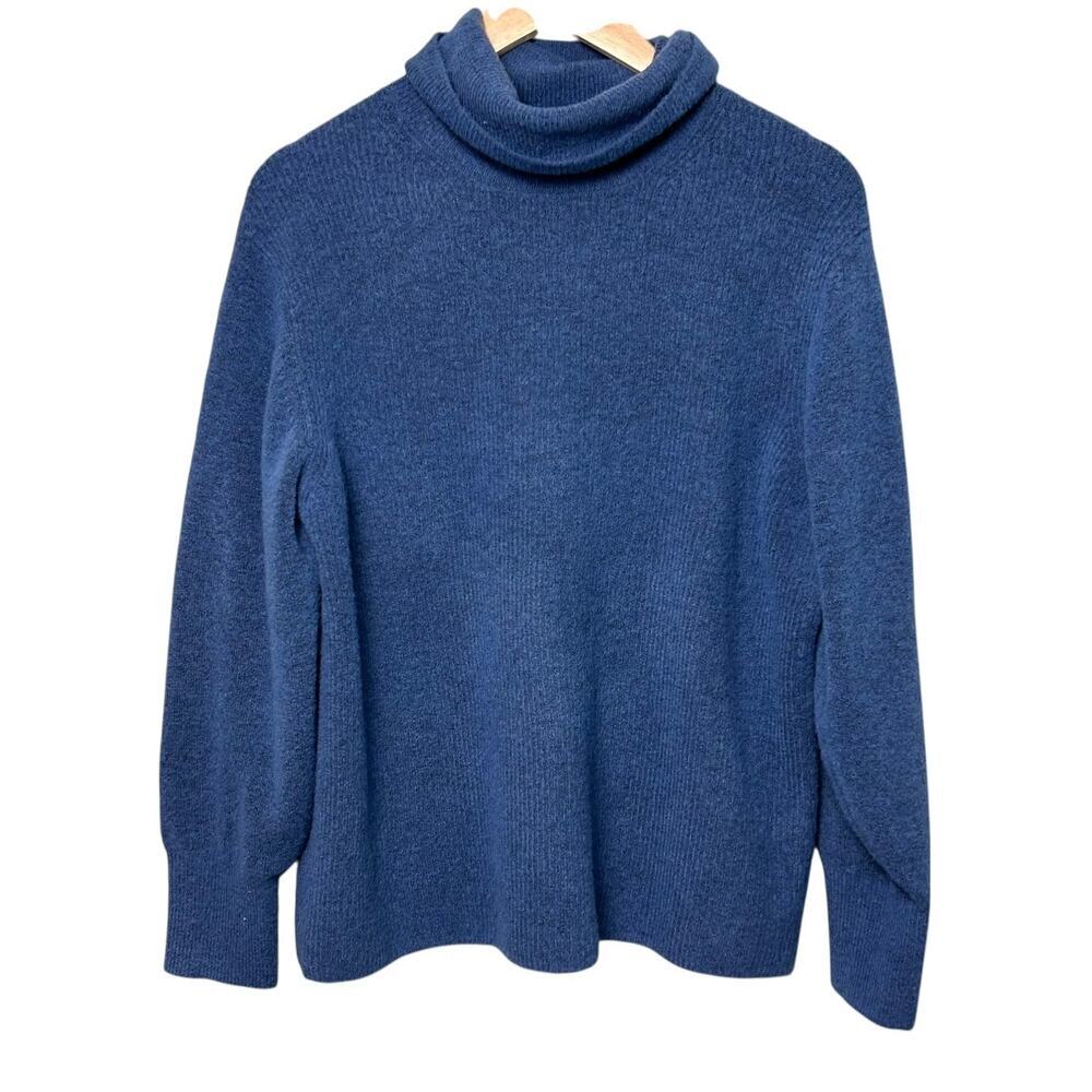 Banana Republic Wool Blend Blue Fluffy Fuzzy Cozy Turtleneck Sweater size XL Top